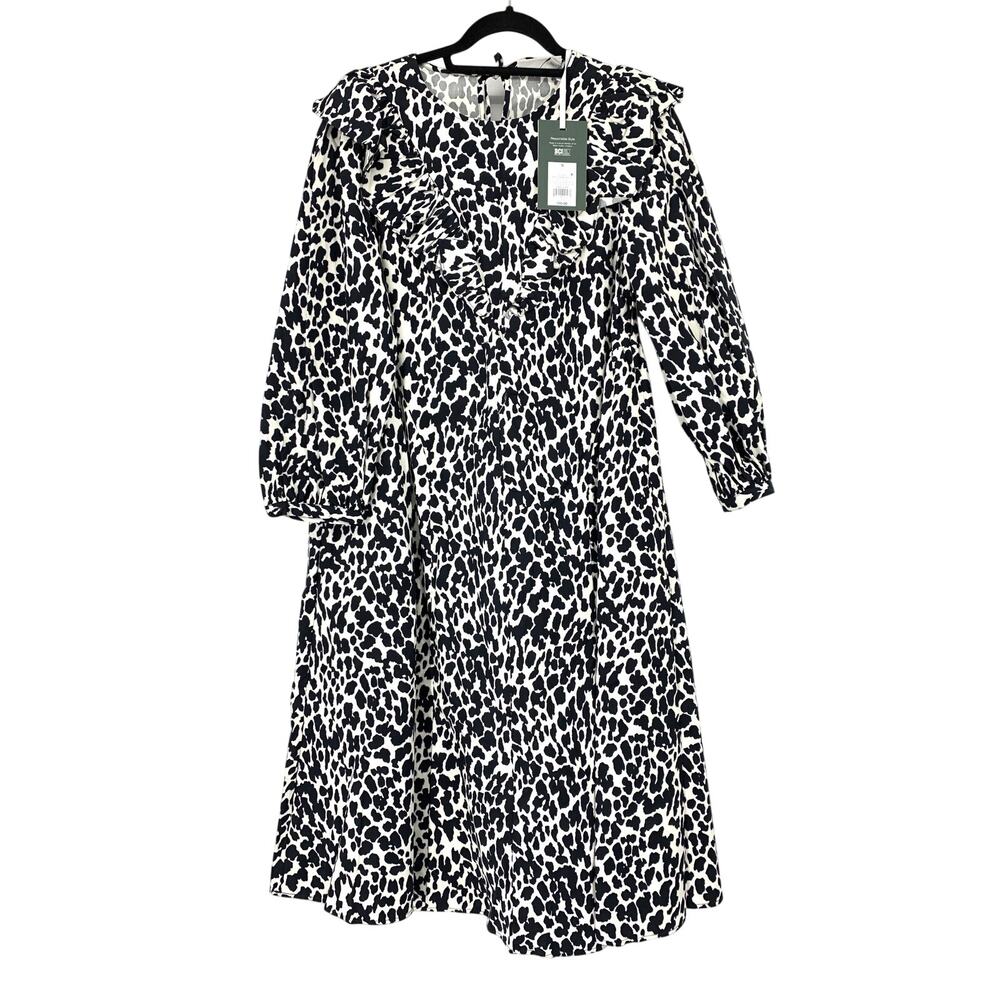 Sandy Liang X Target Leopard Print Long Sleeve Dress Womens Sz Small Black White